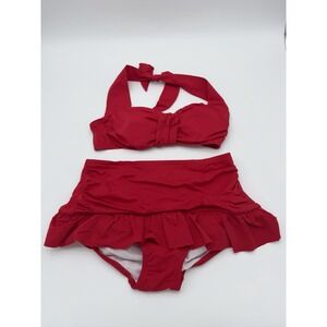 Suddenly Slim by Catalina Red Skirted Two Piece Swimsuit-Small-Retro Pin Up-NWOT
